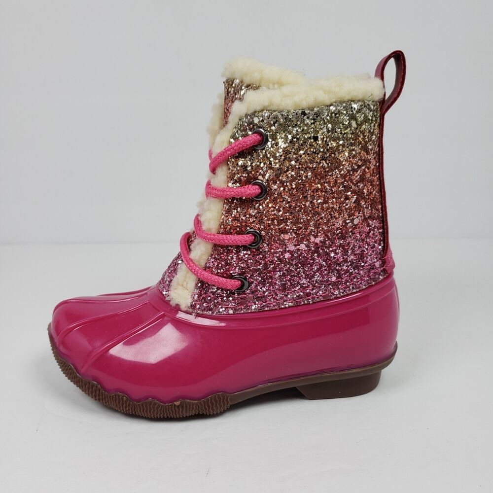 Adrienne Vittadini Bambini Toddler Girls Size 6 Pink Sparkle Glitter Duck Boots - Picture 3 of 10